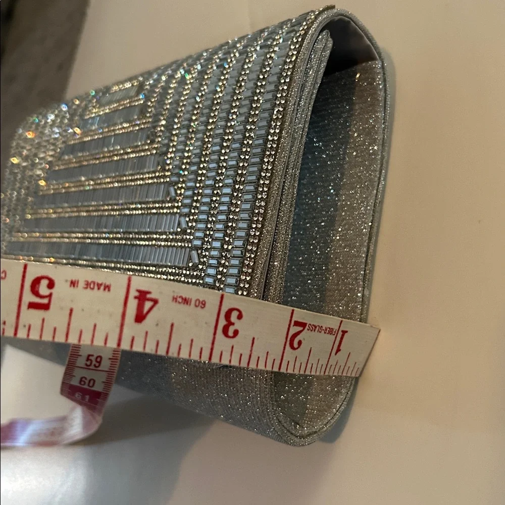 Melanie Lyne Silver Crystal Clutch Bag with silvertone chain glitter wedding